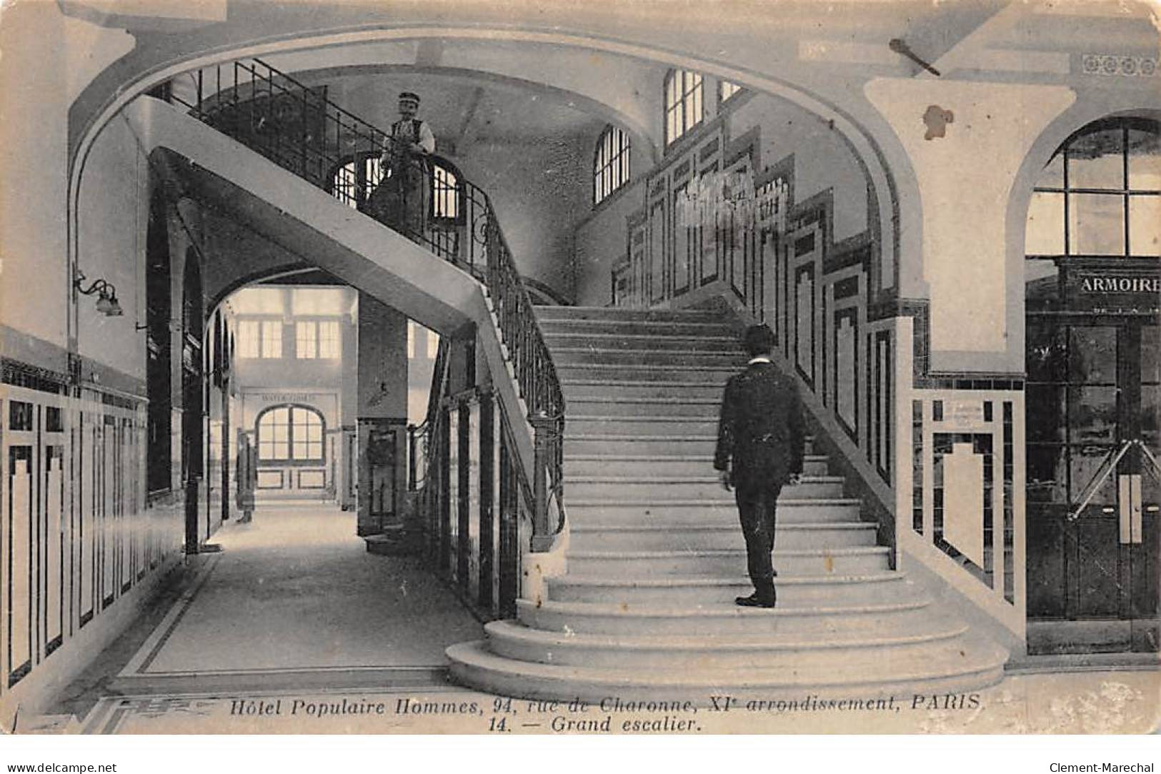 PARIS - Hôtel Populaire Hommes - Grand Escalier - Rue De Charonne - Très Bon état - Cafés, Hoteles, Restaurantes