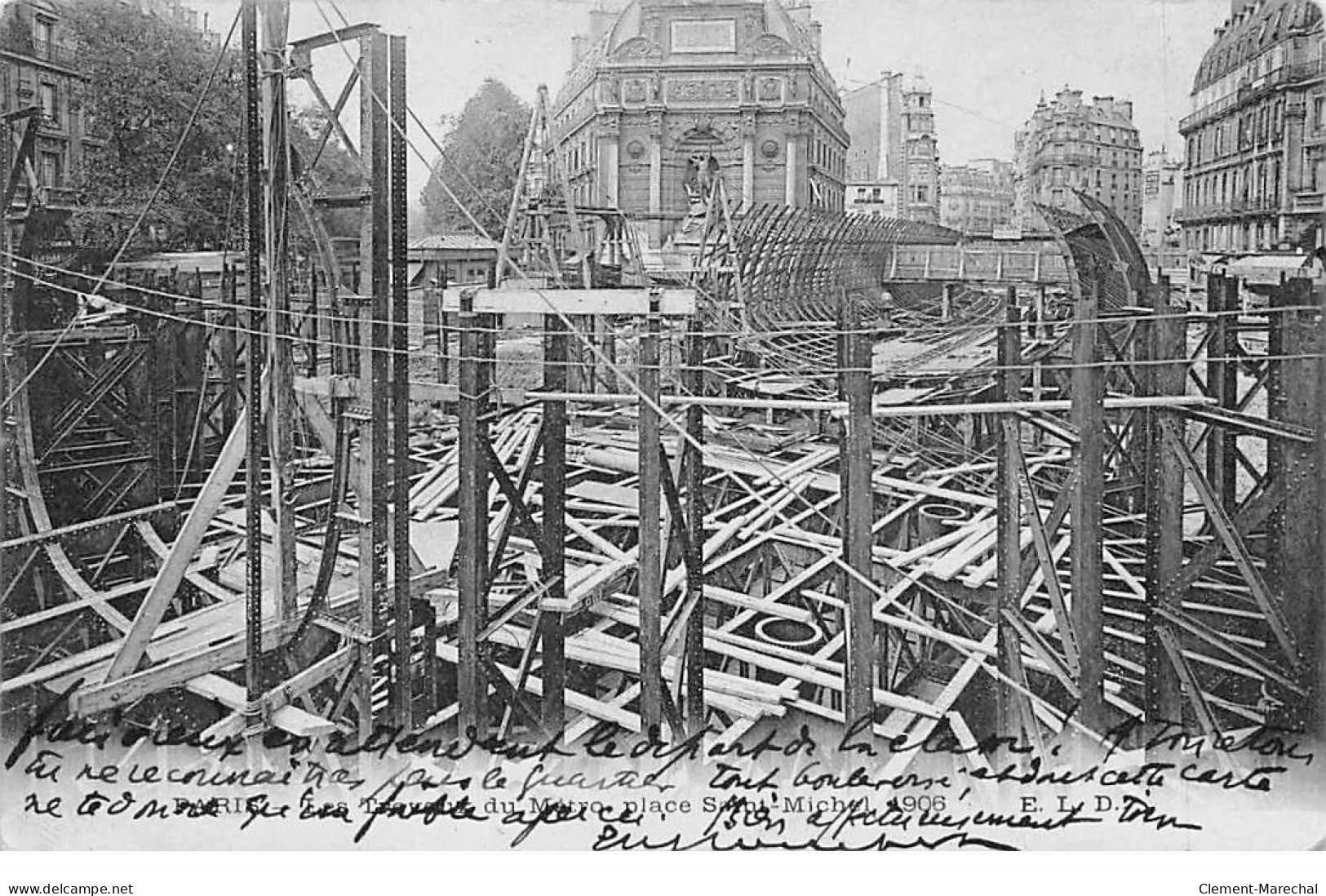 PARIS - Les Travaux Du Métro Place Saint Michel 1906 - Très Bon état - Pariser Métro, Bahnhöfe