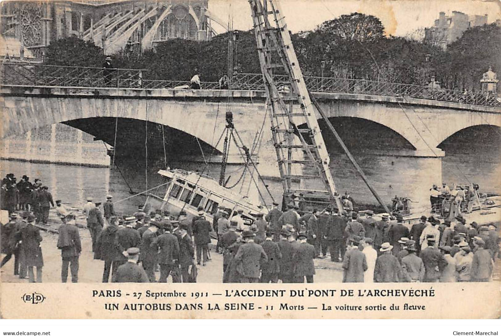 PARIS - 27 Septembre 1911 - L'Accident Du Pont De L'Archevéché - Un Autobus Dans La Seine - état - Autres & Non Classés