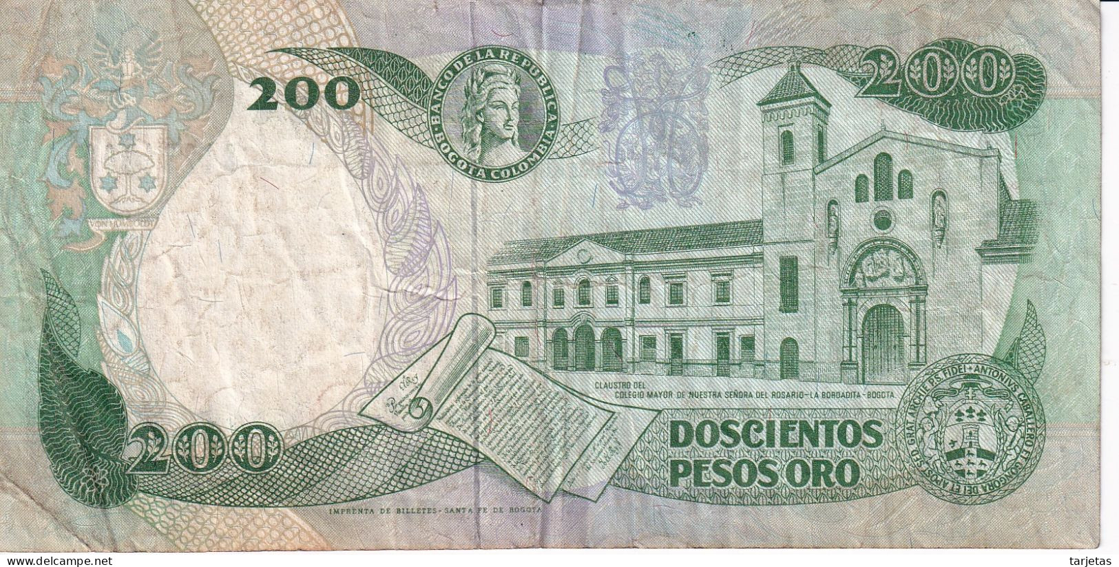 BILLETE DE COLOMBIA DE 200 PESOS DE ORO DEL AÑO 1992 (BANKNOTE) - Kolumbien