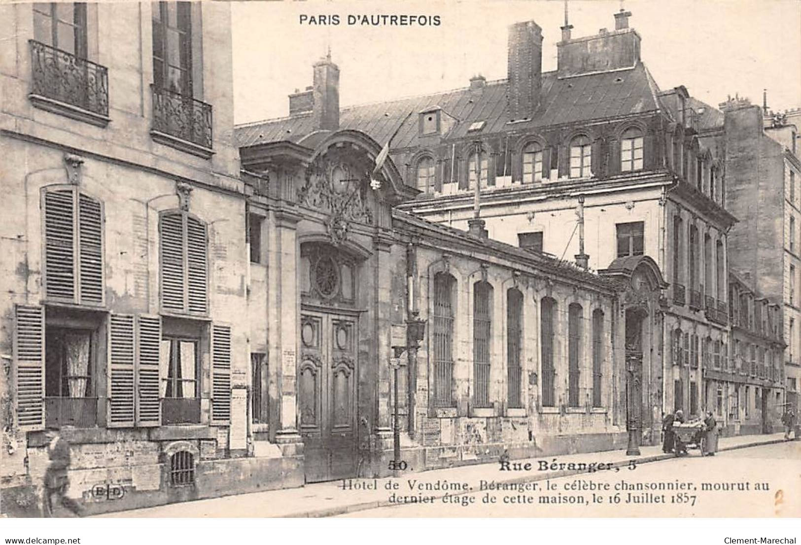 PARIS - Hôtel De Vendôme - Rue Béranger - Très Bon état - Cafés, Hôtels, Restaurants