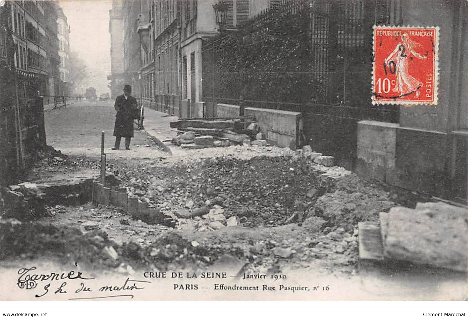 PARIS - Crue De La Seine 1910 - Effondrement Rue Pasquier - Très Bon état - Inondations De 1910