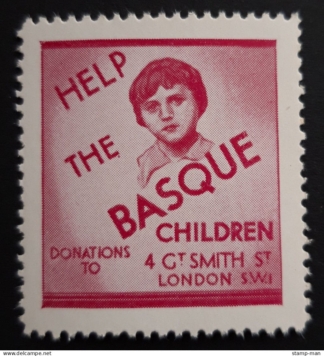 GUERRA CIVIL. 1938. HELP THE BASQUE CHILDREN. ** S/V. COLOR ROSA LILÁCEO. AFINET 2131. - Vignetten Van De Burgeroorlog