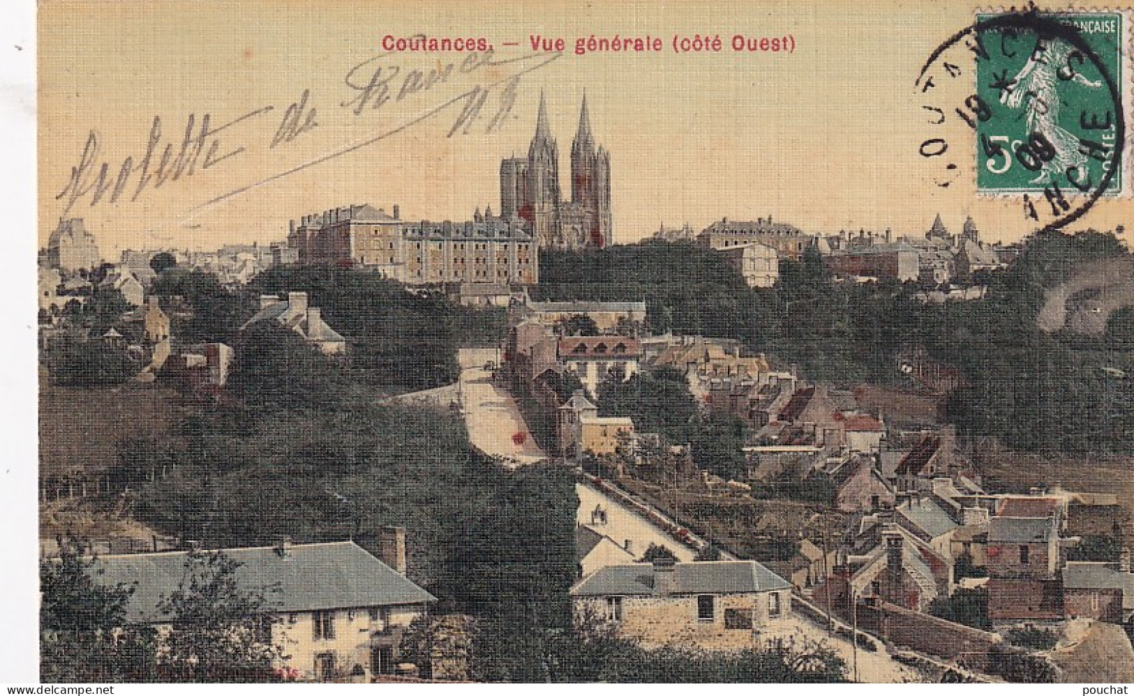 VE Nw-(50) COUTANCES - VUE GENERALE ( COTE OUEST ) - CARTE TOILEE COLORISEE - Coutances