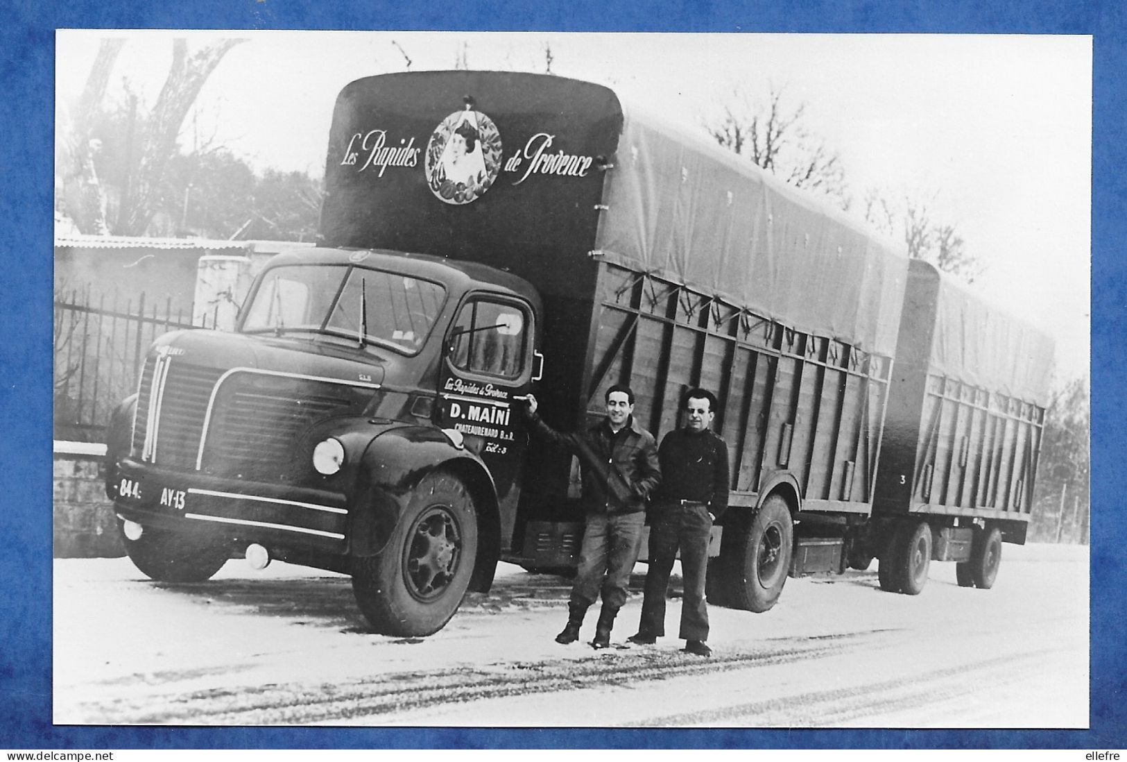 Photo Ancien Camion Poids Lourds Chauffeur Et Co Pilote Tracteur Berliet Les Rapides De Provence  Maini Chateaurenard - Automobili