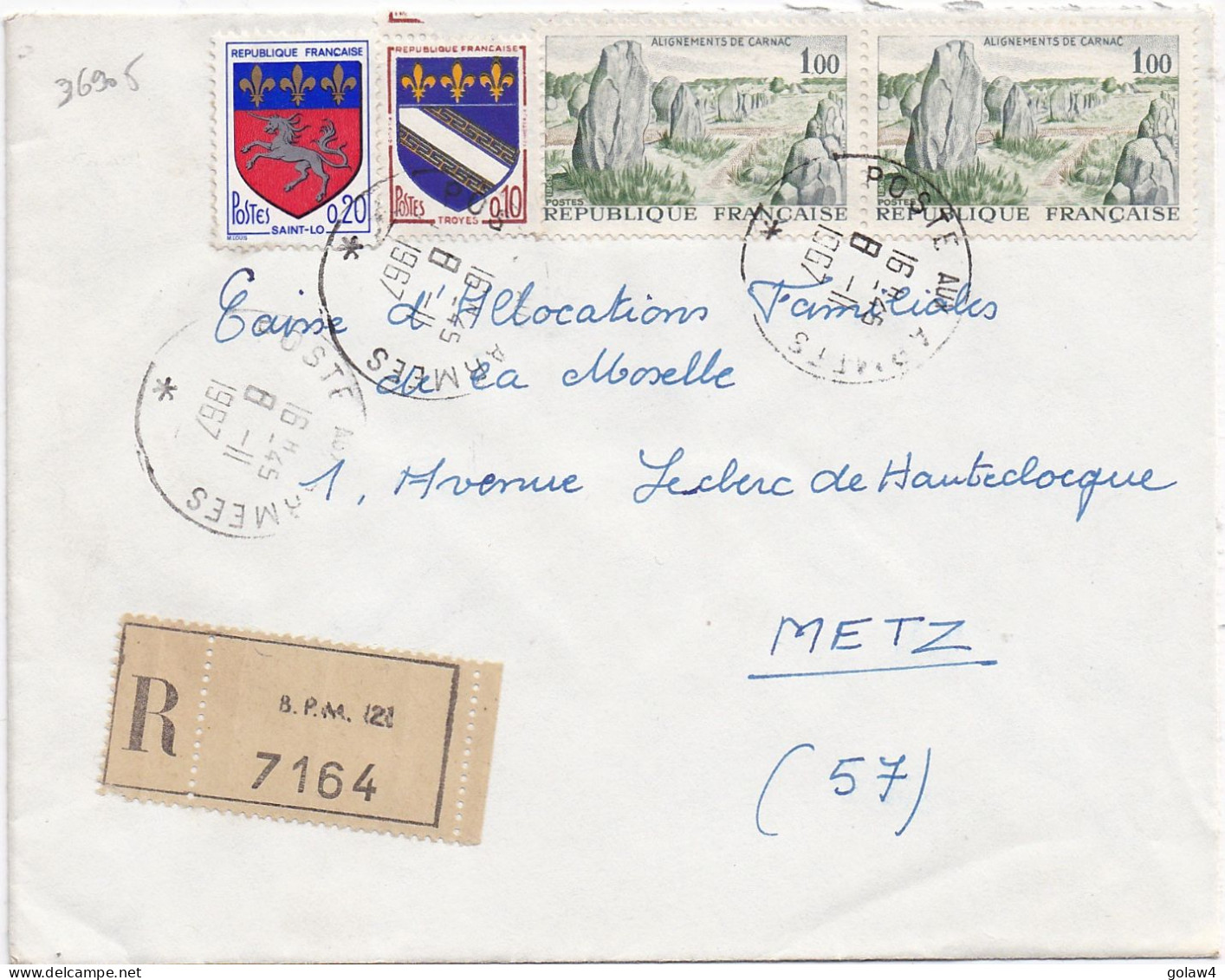 36905# LETTRE DE NEUFCHEF FRANCHISE POSTALE PARTIELLE RECOMMANDE BPM 2 Obl POSTES AUX ARMEES * 1967 METZ MOSELLE - 1961-....