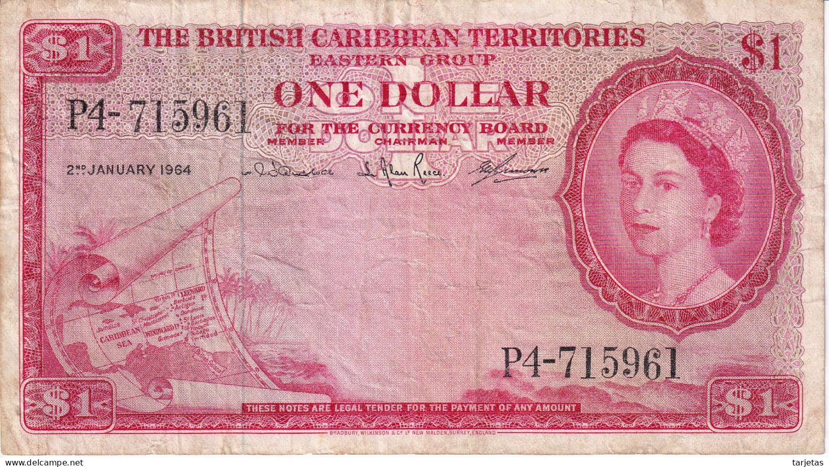 BILLETE DE BRITISH CARIBBEAN DE 1 DOLLAR DEL AÑO 1964 (BANKNOTE) - Ostkaribik