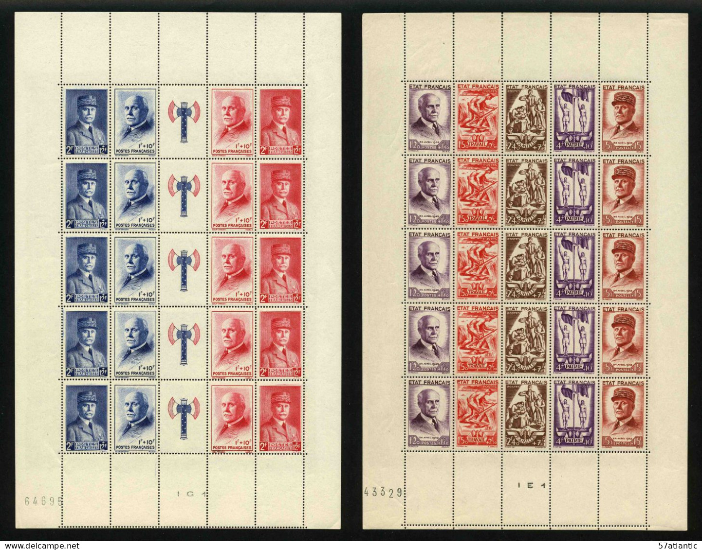 FRANCE - YT F568 ** Et YT F580A ** - FRANCISQUE Et TRAVAIL FAMILLE PATRIE - 2 FEUILLES COMPLETES DE 5 BANDES - Nuovi