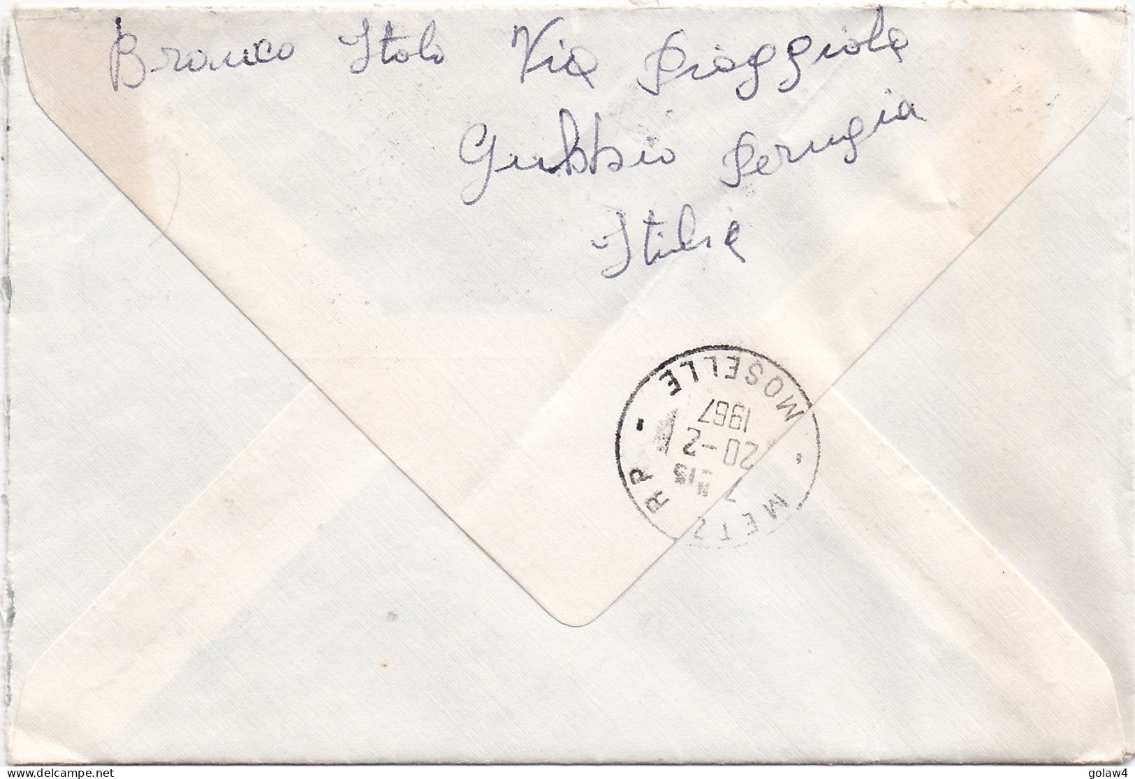 36908# LETTRE FRANCHISE POSTALE RECOMMANDE Obl GUBBIO PERUGIA 1967 Pour METZ MOSELLE - 1961-70: Marcophilie