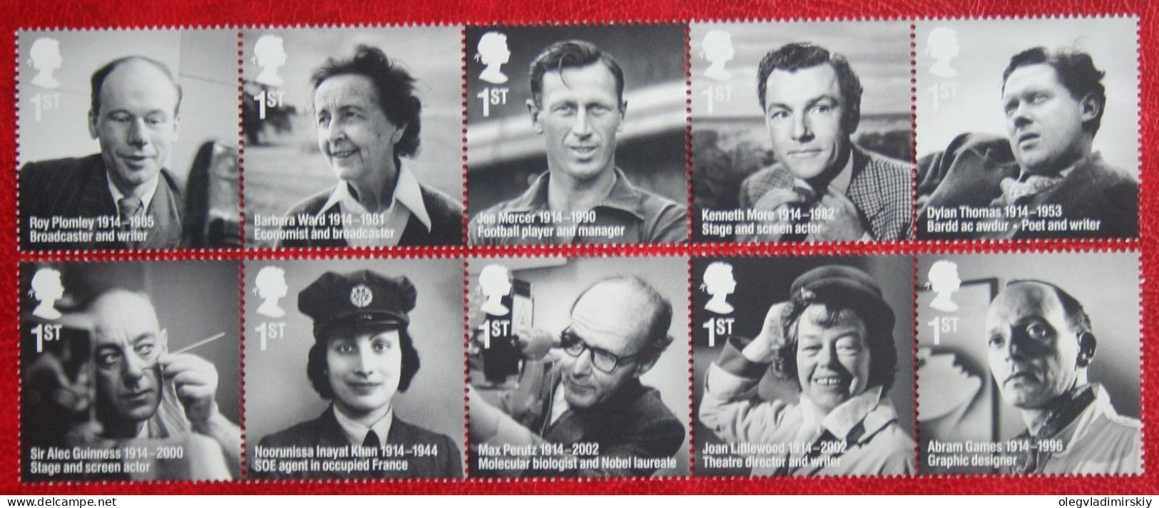 Great Britain United Kingdom 2014 Famous Personalities Writers Actors Etc Set Of 10 Stamps In 2 Strips MNH - Schrijvers