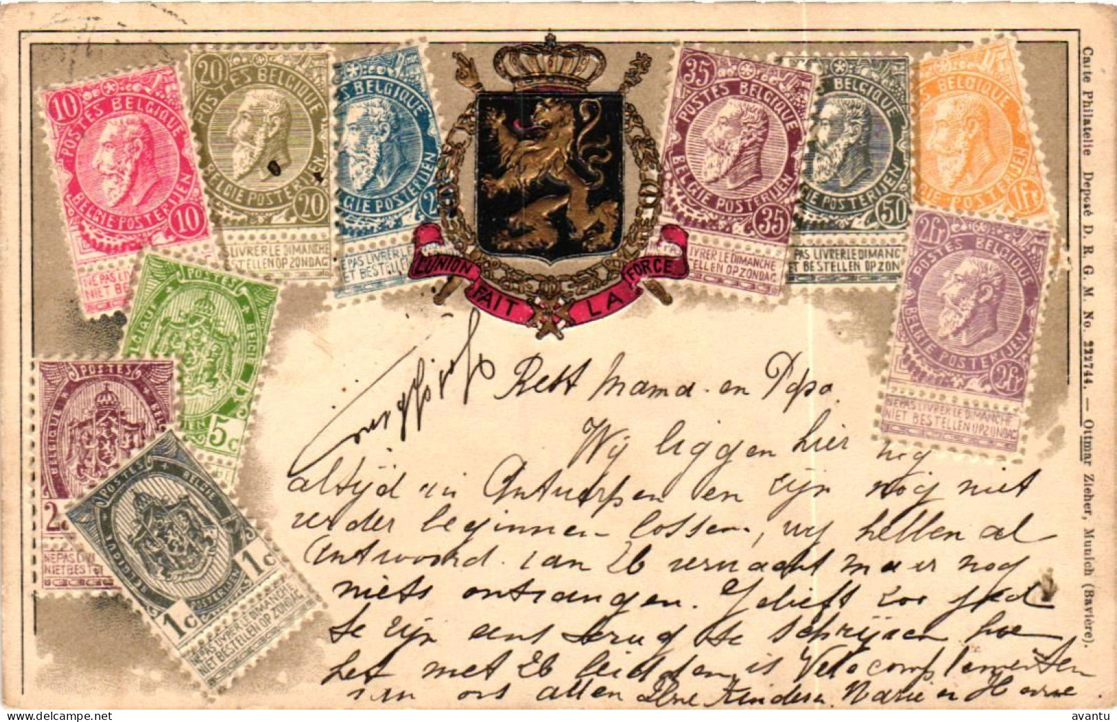 BELGIQUE / BELGIE / CARTE AVEC TIMBRES / KAART MET POSTZEGELS 1912 / CARTE GAUFREE / RELIEFKAART - Briefmarken (Abbildungen)