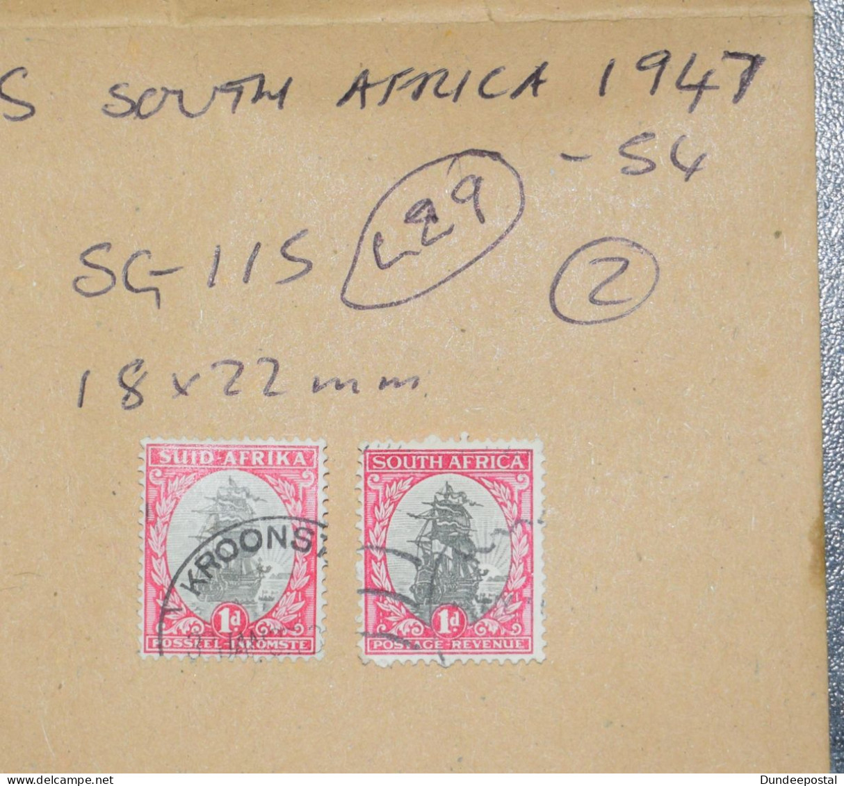 SOUTH AFRICA  STAMPS Drommedaris Ship 1d  1947  L29  ~~L@@K~~ - Used Stamps