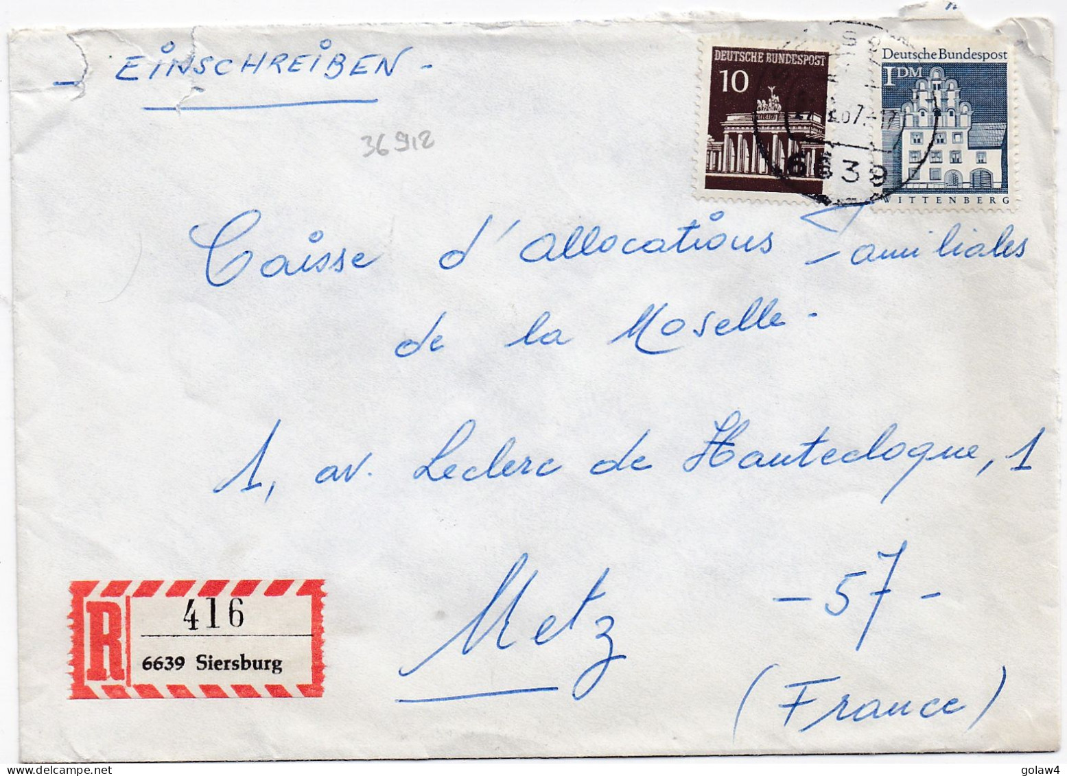 36912# LETTRE FRANCHISE POSTALE RECOMMANDE Obl SIERSBURG 1967 Pour METZ MOSELLE - Cartas & Documentos