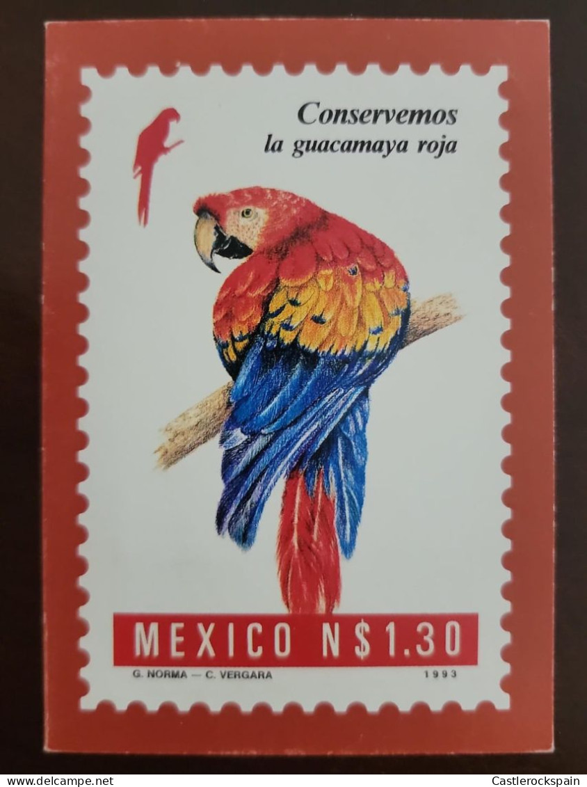 O) 1993  MEXICO, MEXICO CONSERVA - LET'S CONSERVE, BIRD, PARROT, GUACAMAYA ROJA. POSTAL, XF - Mexique
