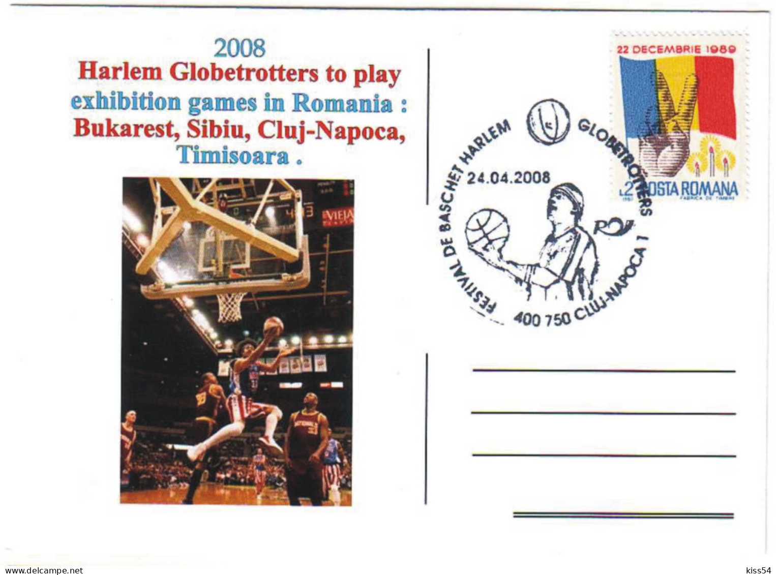 COV 995 - 279 BASKETBALL, Harlem Globetrotters, Romania - Cover - Used - 2005 - Covers & Documents