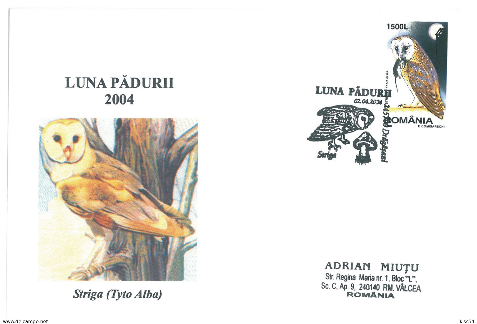 COV 995 - 3142 OWLS, Romania - Cover - Used - 2004 - Briefe U. Dokumente