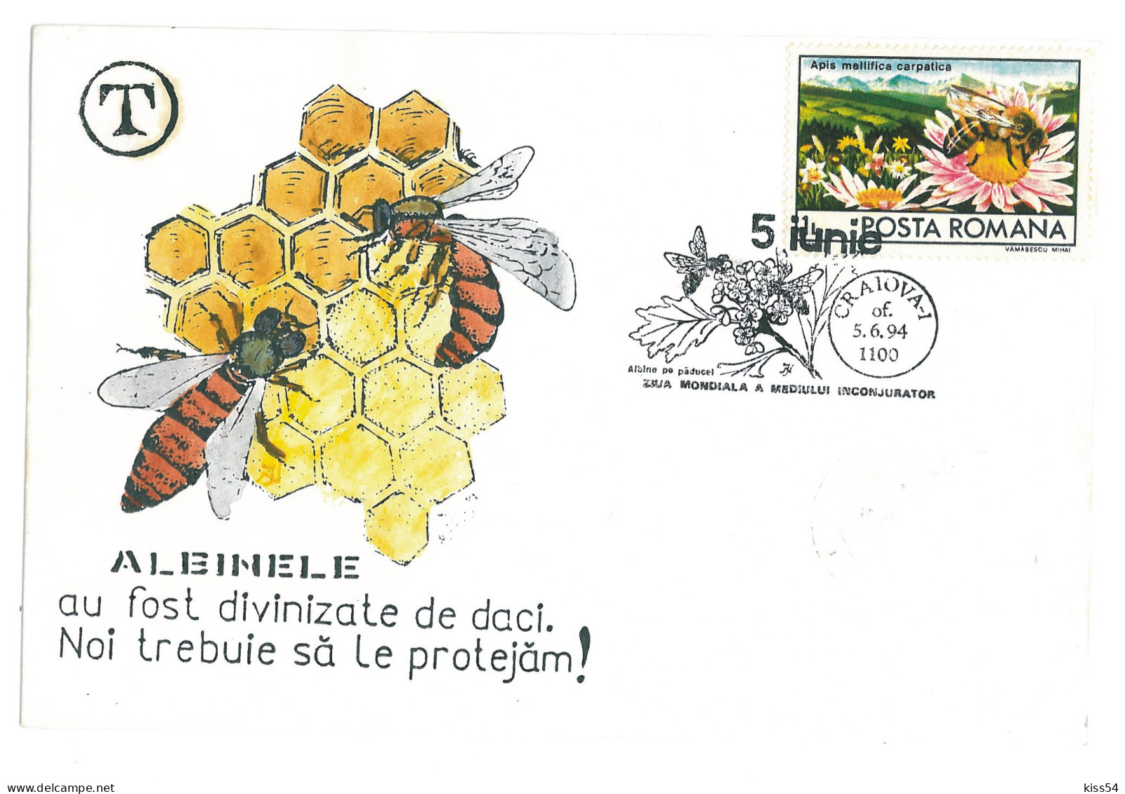 COV 995 - 3111-a HONEY BEE, Romania - Cover - Used - 1994 - Briefe U. Dokumente