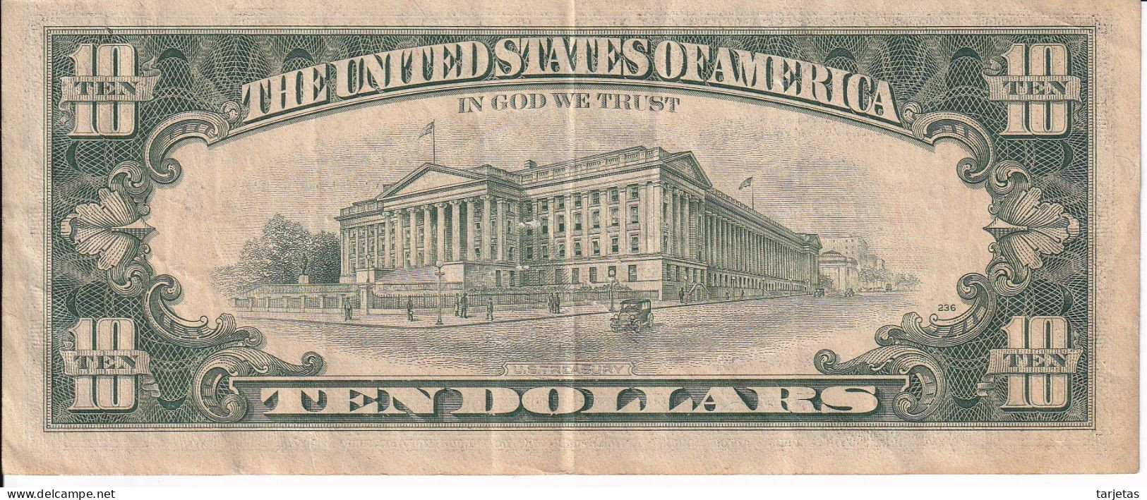 BILLETE DE ESTADOS UNIDOS DE 10 DOLLARS DEL AÑO 1985 LETRA B - NEW YORK (BANK NOTE) - Biljetten Van De  Federal Reserve (1928-...)