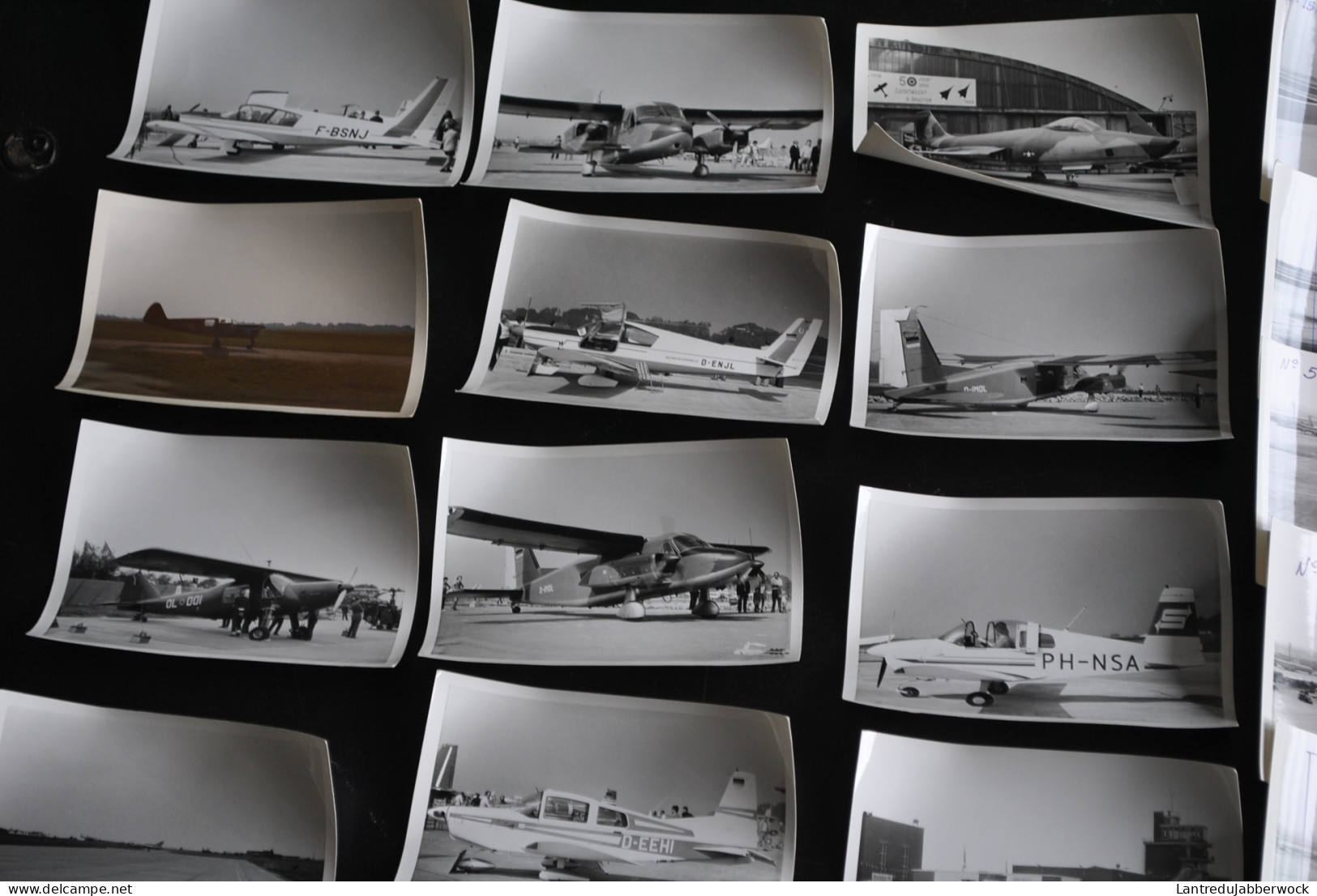 Lot de 119 photos N&B 13 x 9 cm Avions à identifier Aviation Militaire Chasse meeting aérien civile aérodrome Sabena