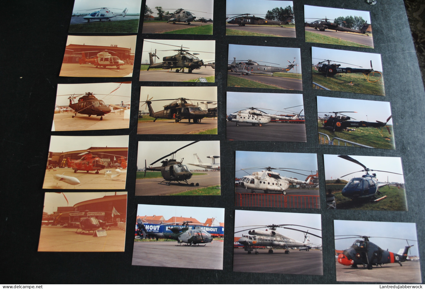 Lot De 20 Photos Couleurs (15 X 10 Cm) Hélicoptères à Identifier Aviation Militaire Chasse Meeting Aérien Civile Sabena - Luchtvaart