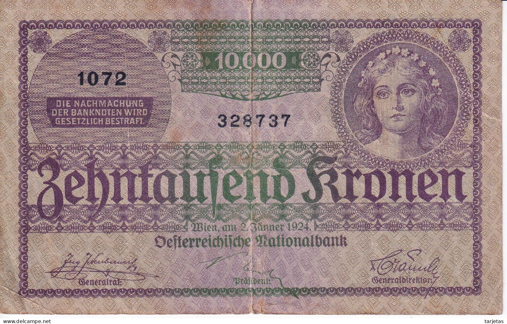 BILLETE DE AUSTRIA DE 10000 KRONEN  DEL AÑO 1924  (BANK NOTE) - Oostenrijk