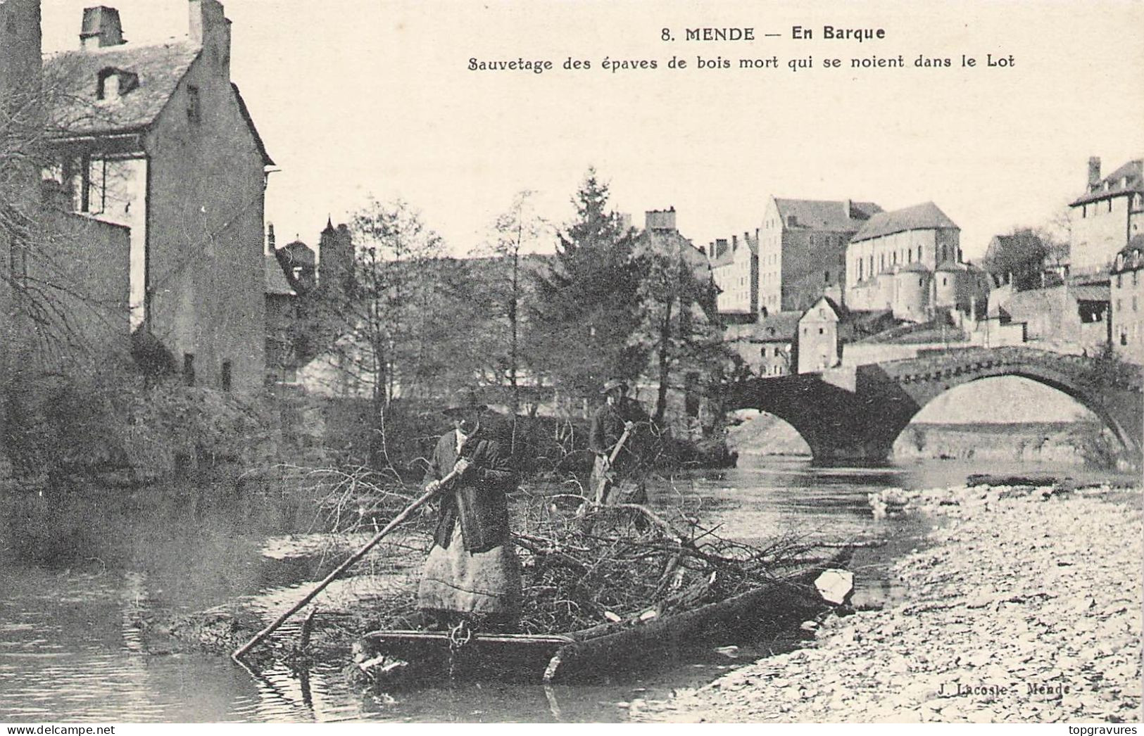 48*Lozère* - Mende - En Barque - Sauvetage Des épaves De Bois Qui Se Noient Dans Le Lot - Mende