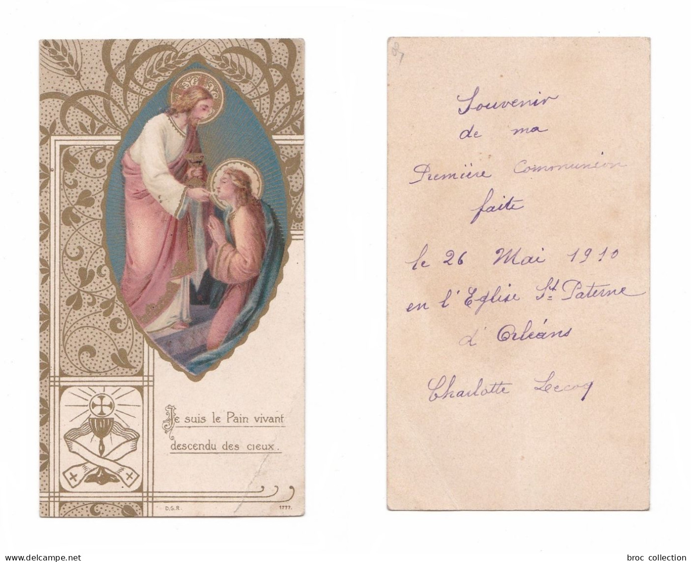 Orléans, 1re Communion De Charlotte Lecocq, 1910, église Saint-Paterne, éd. D.S.R. N° 1777 - Devotion Images