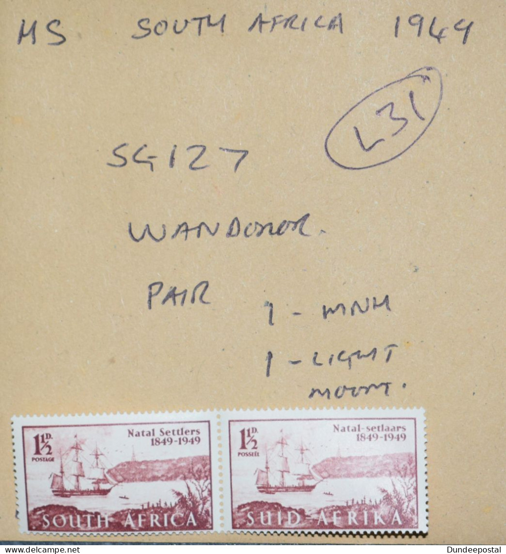 SOUTH AFRICA  STAMPS Wanderer 1  1/2d Pair  1949  L31  ~~L@@K~~ - Neufs