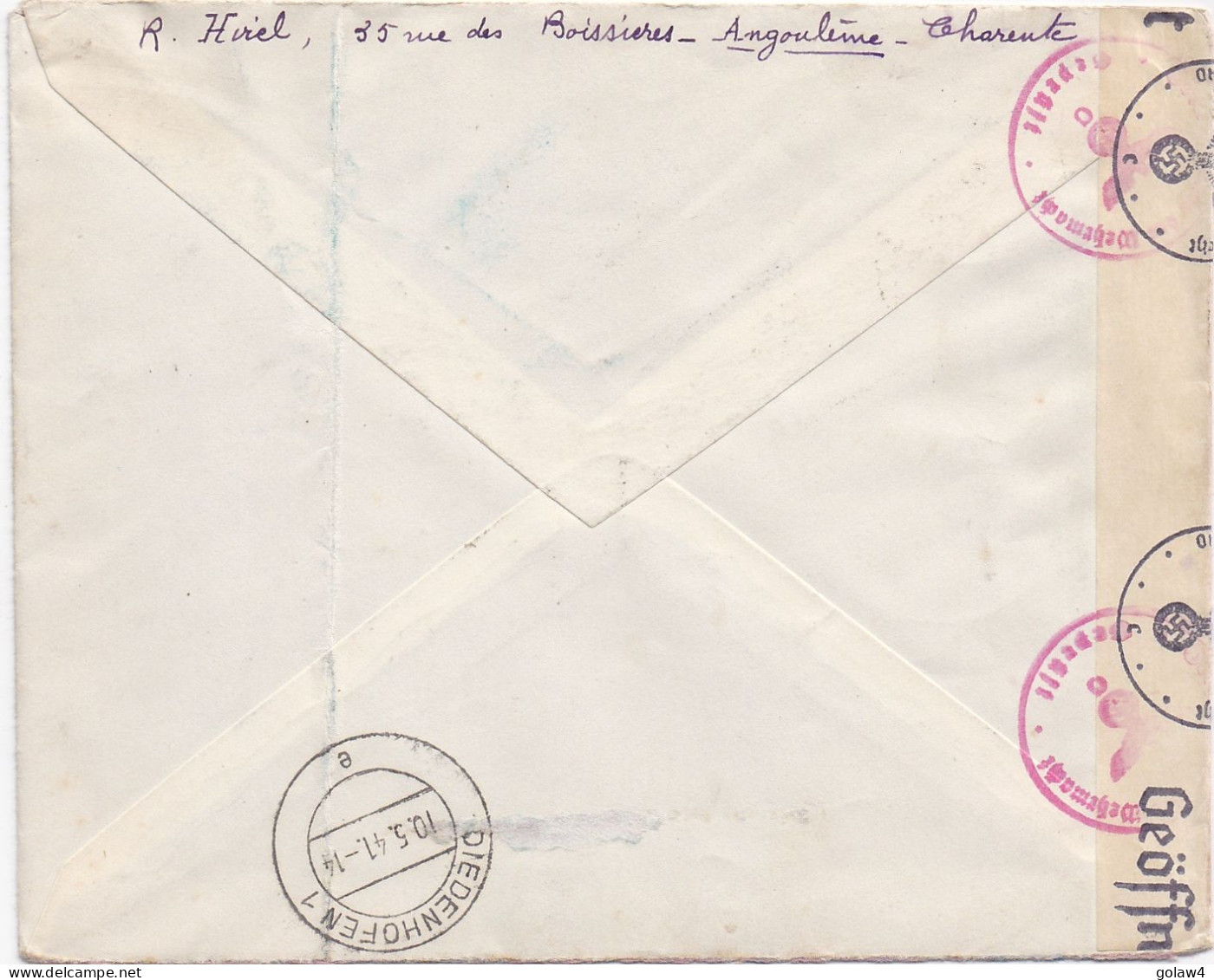 36915# LETTRE CENSURE ALLEMANDE ZENSUR RECOMMANDE DOUANE Obl ANGOULEME BUSSATTE CHARENTE 1941 THIONVILLE MOSELLE - Cartas & Documentos