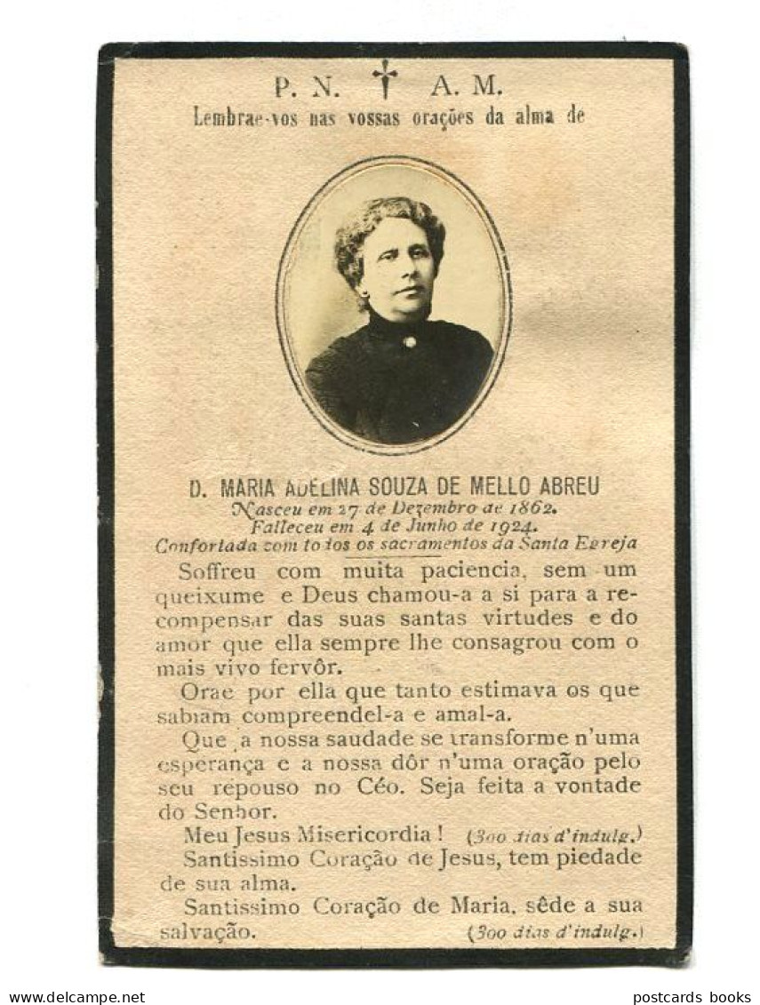 MARIA ADELINA De SOUSA MELO ABREU, Natural Do PORTO. Cartão De Funeral / Morte. Memento Decés Avec Photo 1924 Portugal - Andachtsbilder