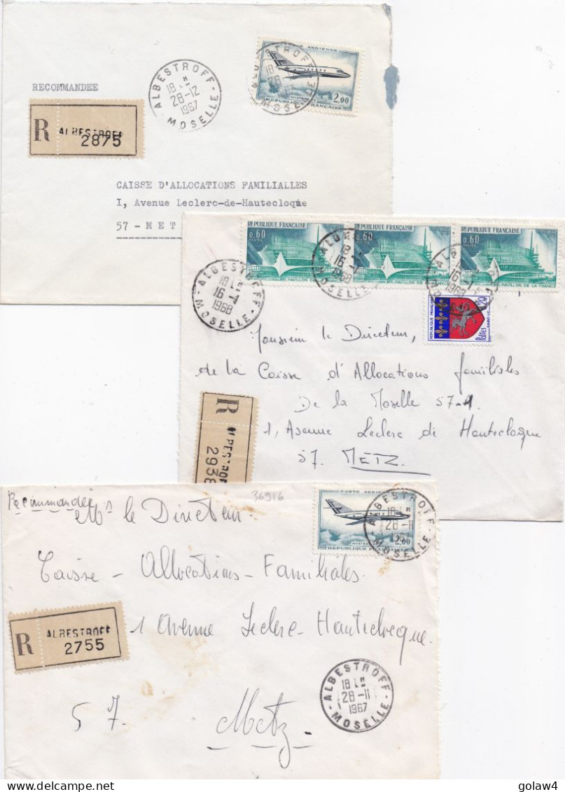 36916# LOT 3 LETTRES FRANCHISE PARTIELLE Obl ALBESTROFF MOSELLE 1967 - 1968 Pour METZ - Covers & Documents