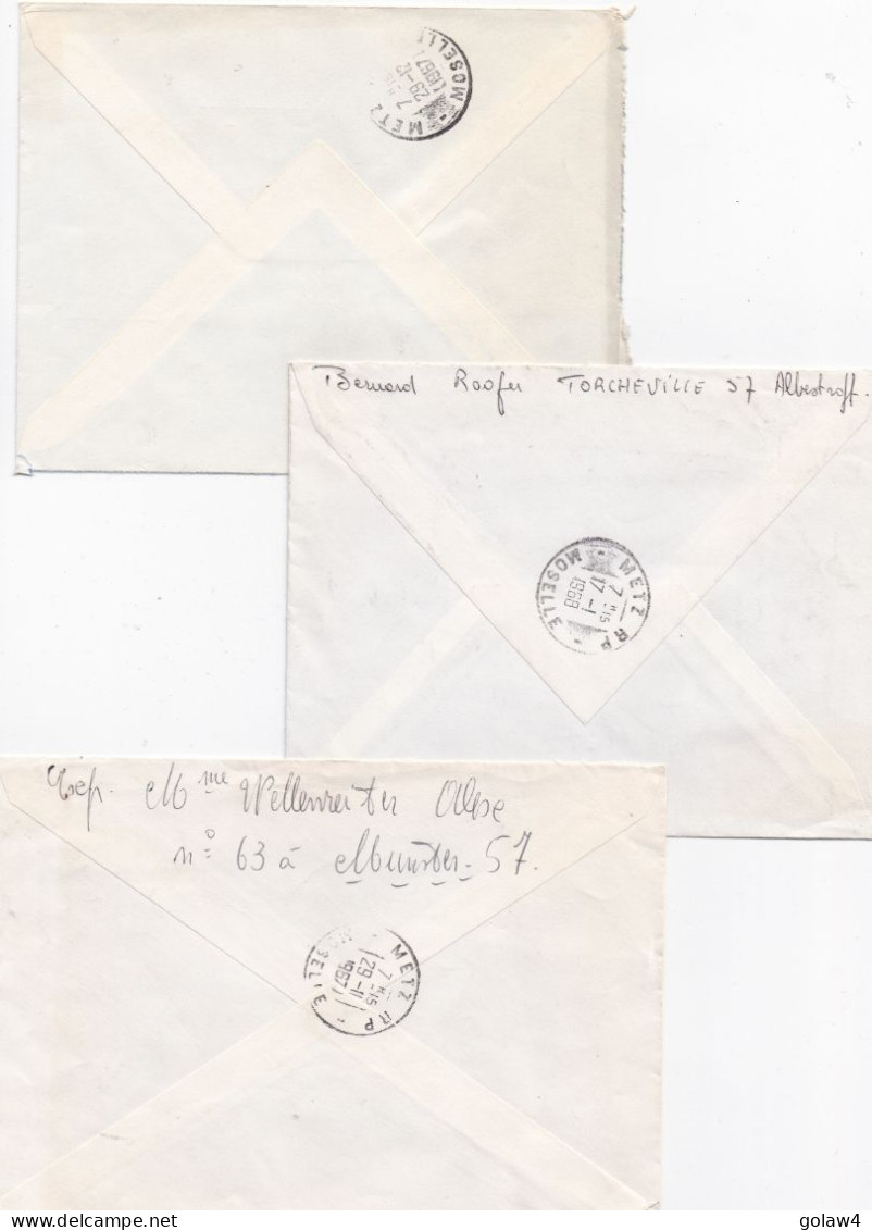36916# LOT 3 LETTRES FRANCHISE PARTIELLE Obl ALBESTROFF MOSELLE 1967 - 1968 Pour METZ - Cartas & Documentos