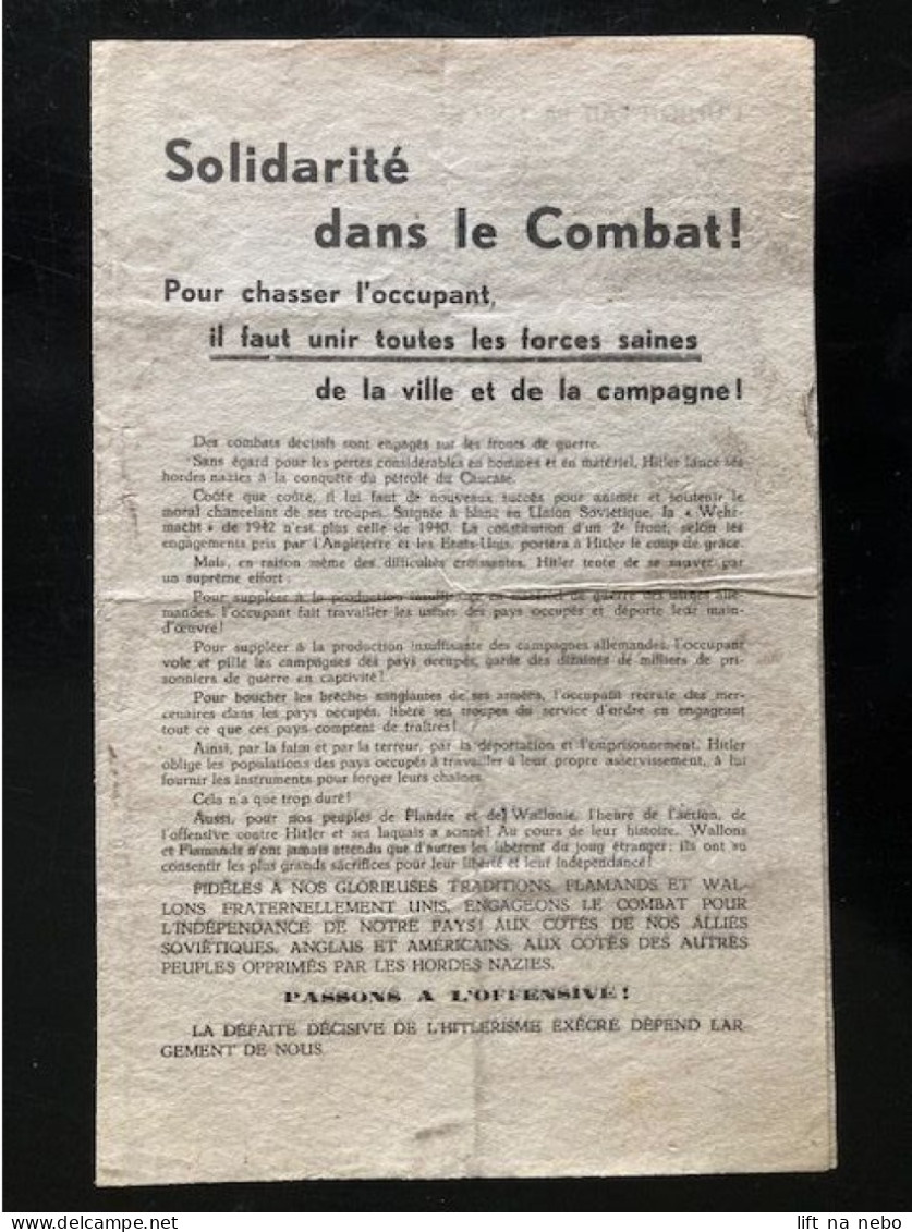Tract Presse Clandestine Résistance Belge WWII WW2 'Solidarité Dans Le Combat!' 4 Pages - Documents