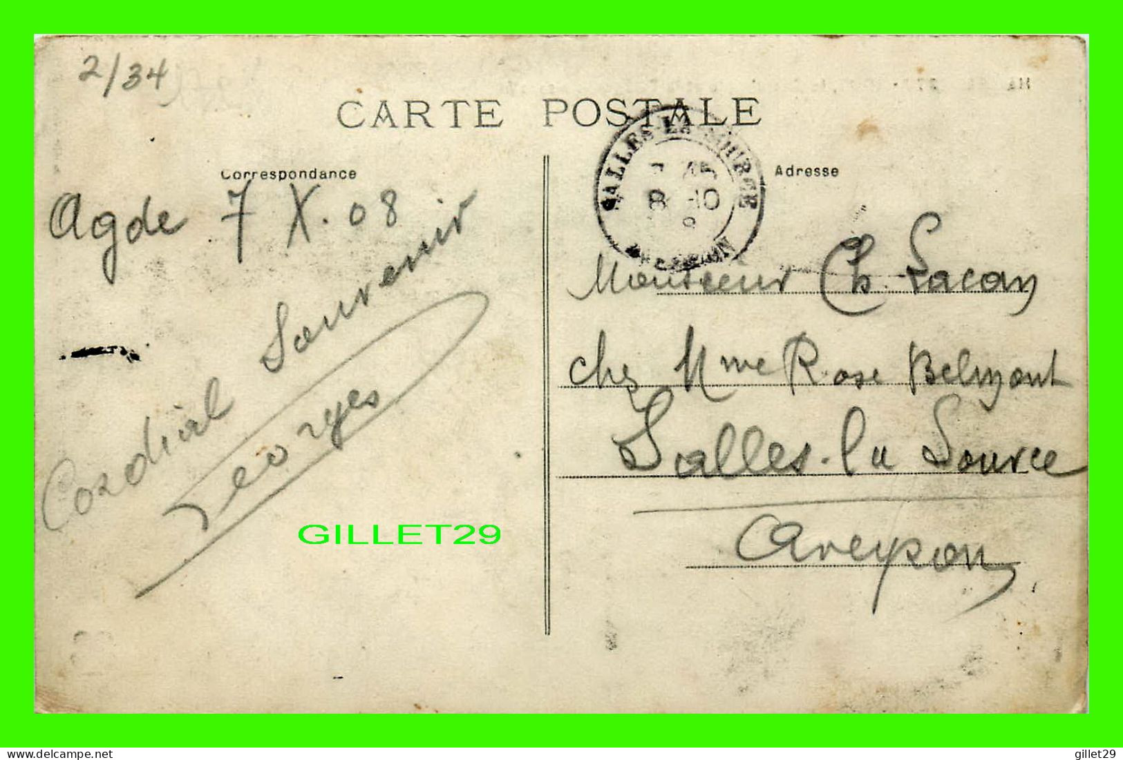 SHIP, BATEAU, PÊCHES - HÉRAULT - AGDE (34) LE CAP D'AGDE ET LA TÉLÉGRAPHIE SANS FIL - CIRCULÉE EN 1908 - - Pêche