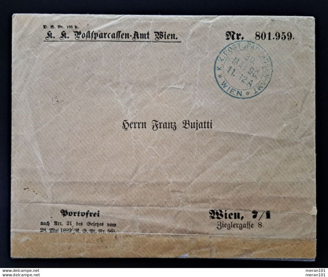 Österreich 1896, Umschlag Portofrei POSTSPARKASSEN-AMT WIEN 30. MAI 96 - Lettres & Documents