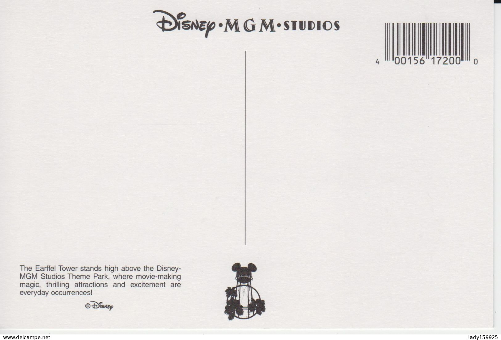 Earffel Tower Disney M.G.M. Studio  Chateau  D'eau Avec Ses Oreilles.   CM 2 Scans - Disneyworld