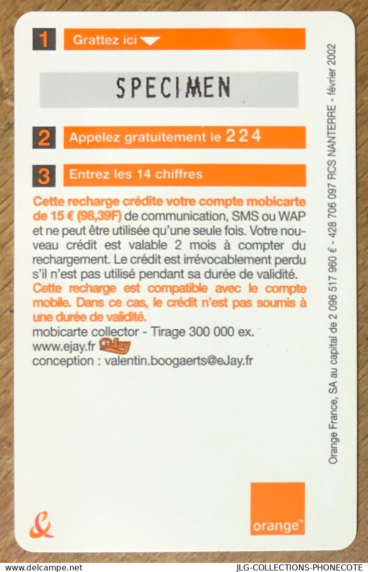 EJAY MOBICARTE ORANGE SPÉCIMEN MBC MOBI GSM SCHEDA TARJETA PHONE CARD PREPAID PREPAYÉE CALLING CARD CARTE TELECARTE - Per Cellulari (ricariche)