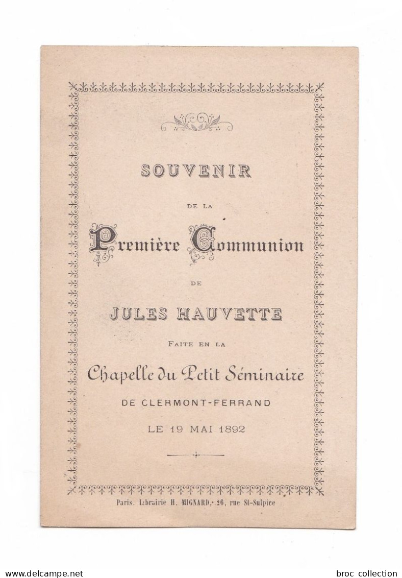 Clermont-Ferrand, 1re Communion De Jules Hauvette, 1892 Petit Séminaire, Citation Saint Jean De La Croix, Blanchard 2039 - Devotion Images