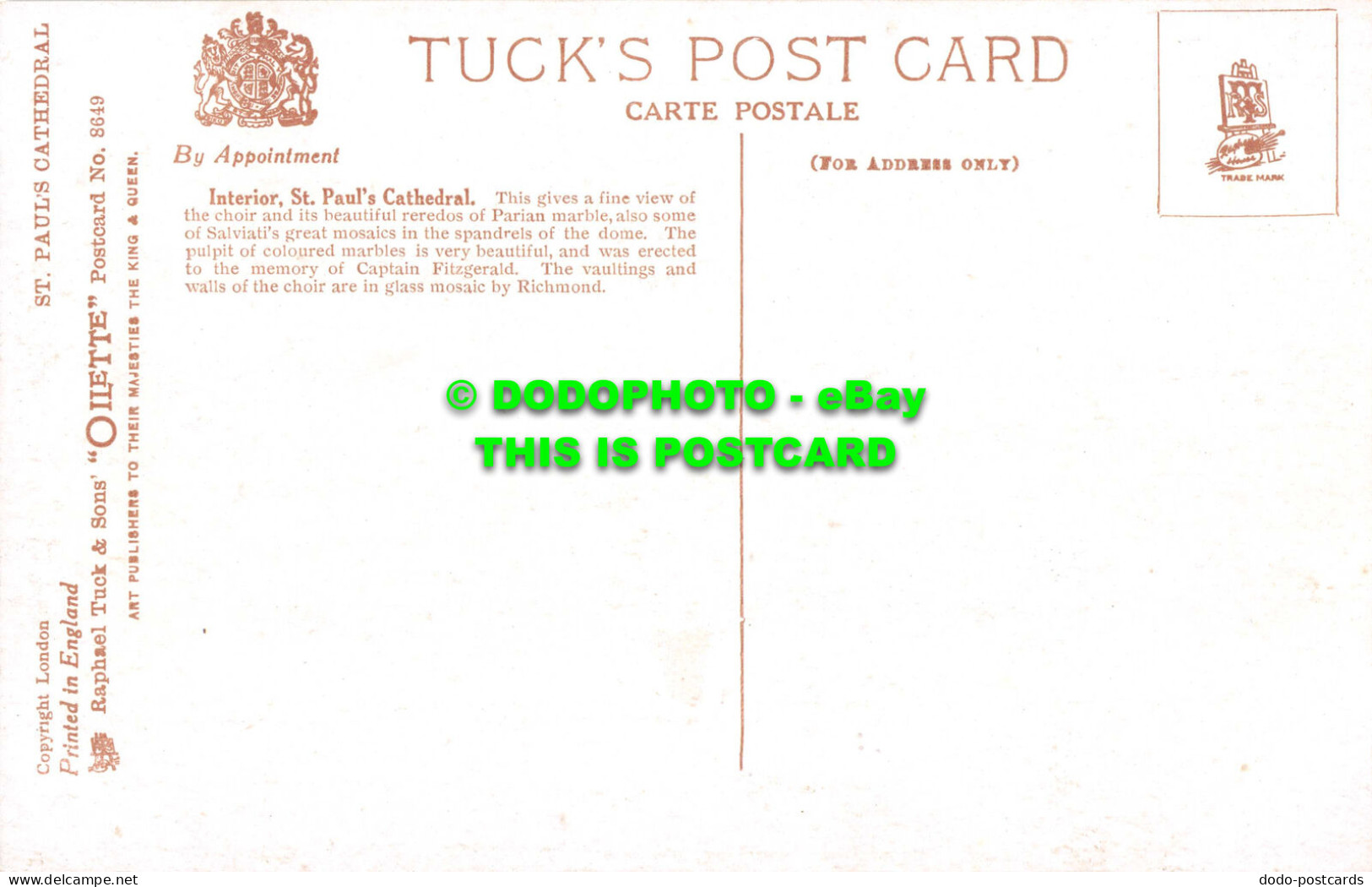 R551598 London. Interior. St. Pauls Cathedral. Tuck. Oilette. No. 8649 - Other & Unclassified