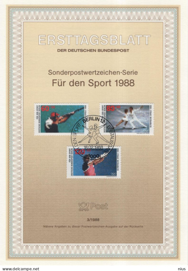 Germany Deutschland 1988-03 Fur Den Sport, Shooting, Figure Skating, Athletics, Hammer Throw, Olympic Games, Berlin - 1981-1990