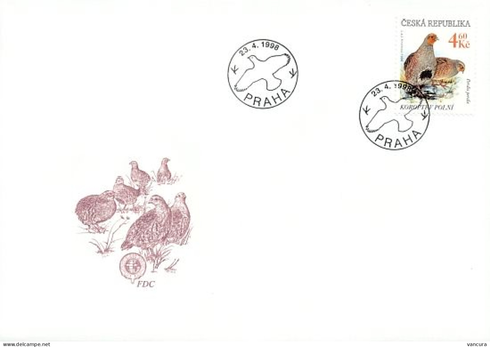 FDC 180 Czech Republic Partridge1998 - Gallinacées & Faisans