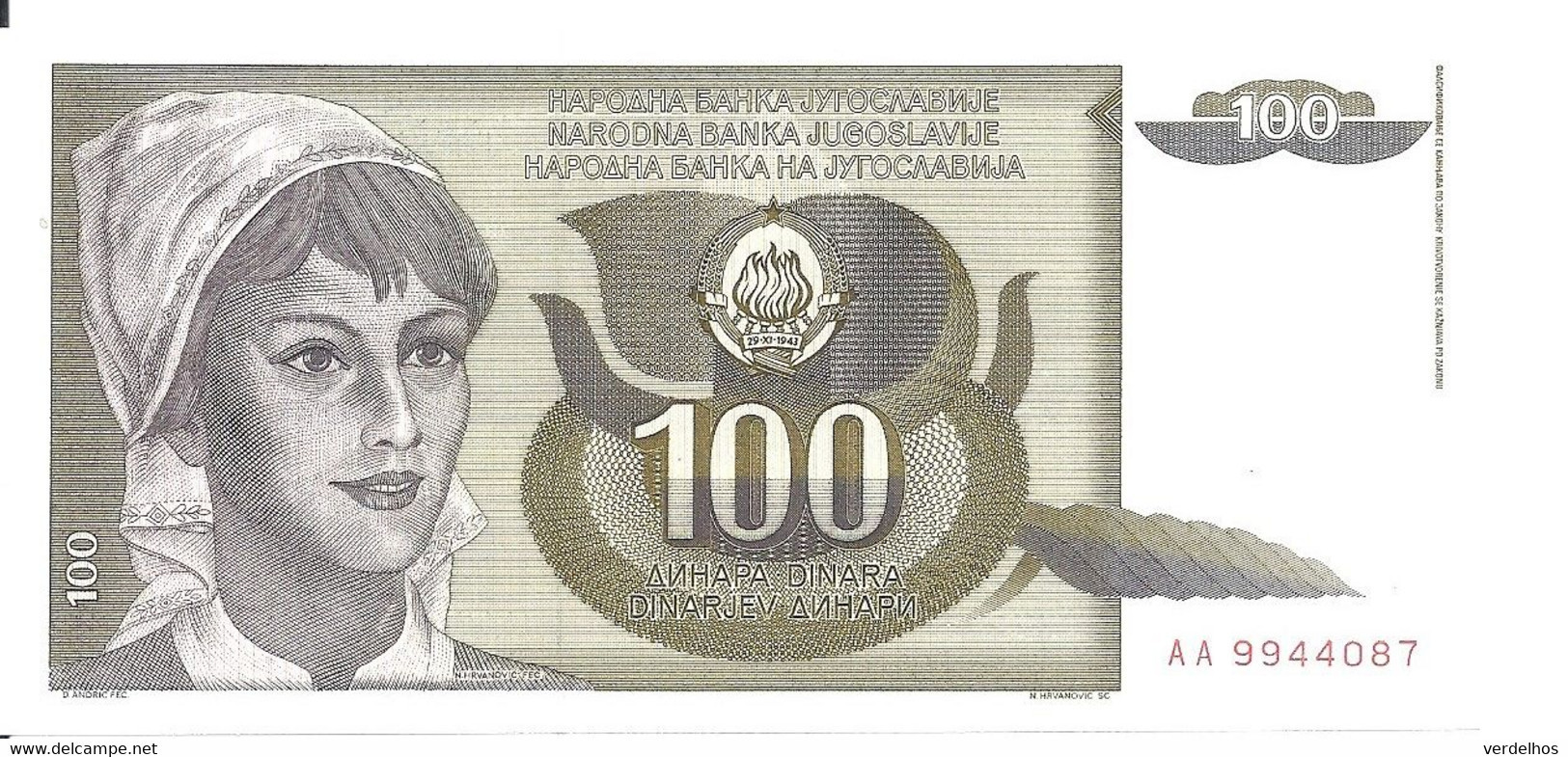 YOUGOSLAVIE 100 DINARA 1991 UNC P 108 - Jugoslawien