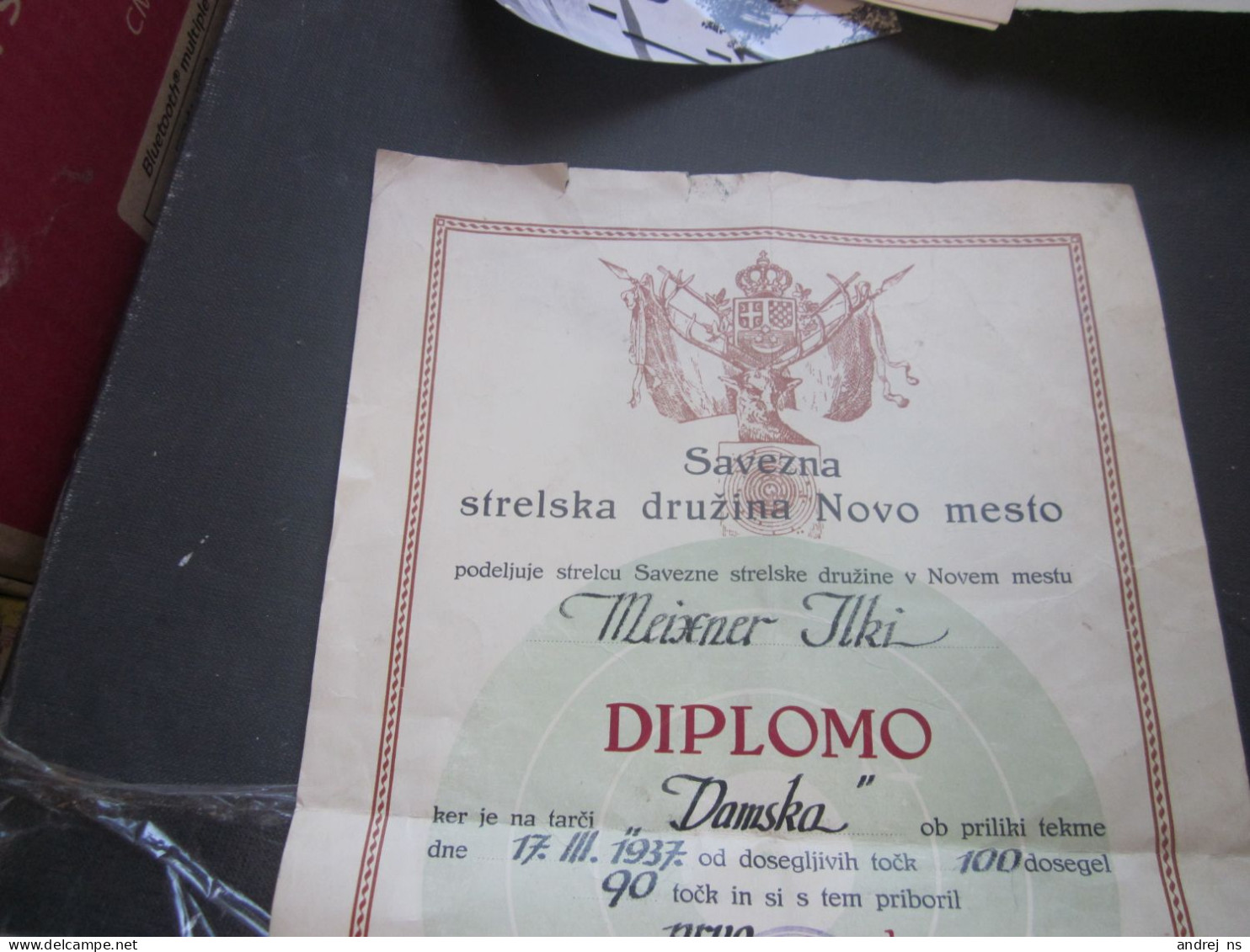 Novo Mesto Diplomo Savezna Strelska Druzina Novo Mesto 1937shooting Team Diploma - Eslovenia