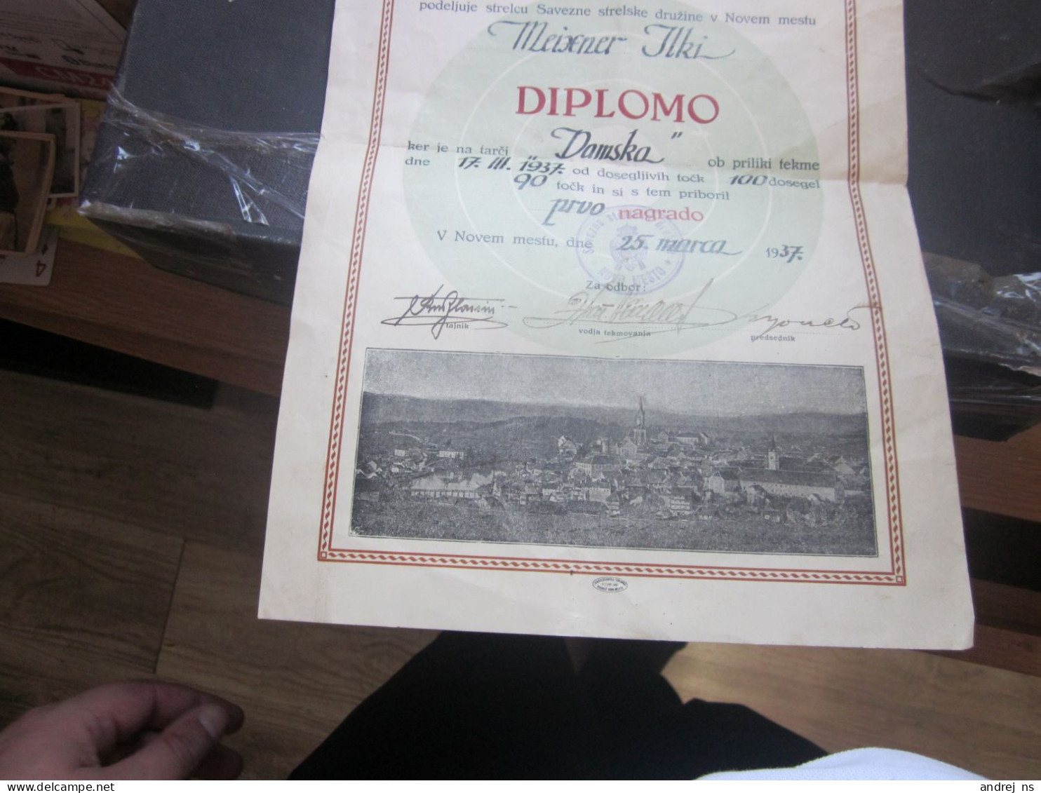 Novo Mesto Diplomo Savezna Strelska Druzina Novo Mesto 1937shooting Team Diploma - Slovenië