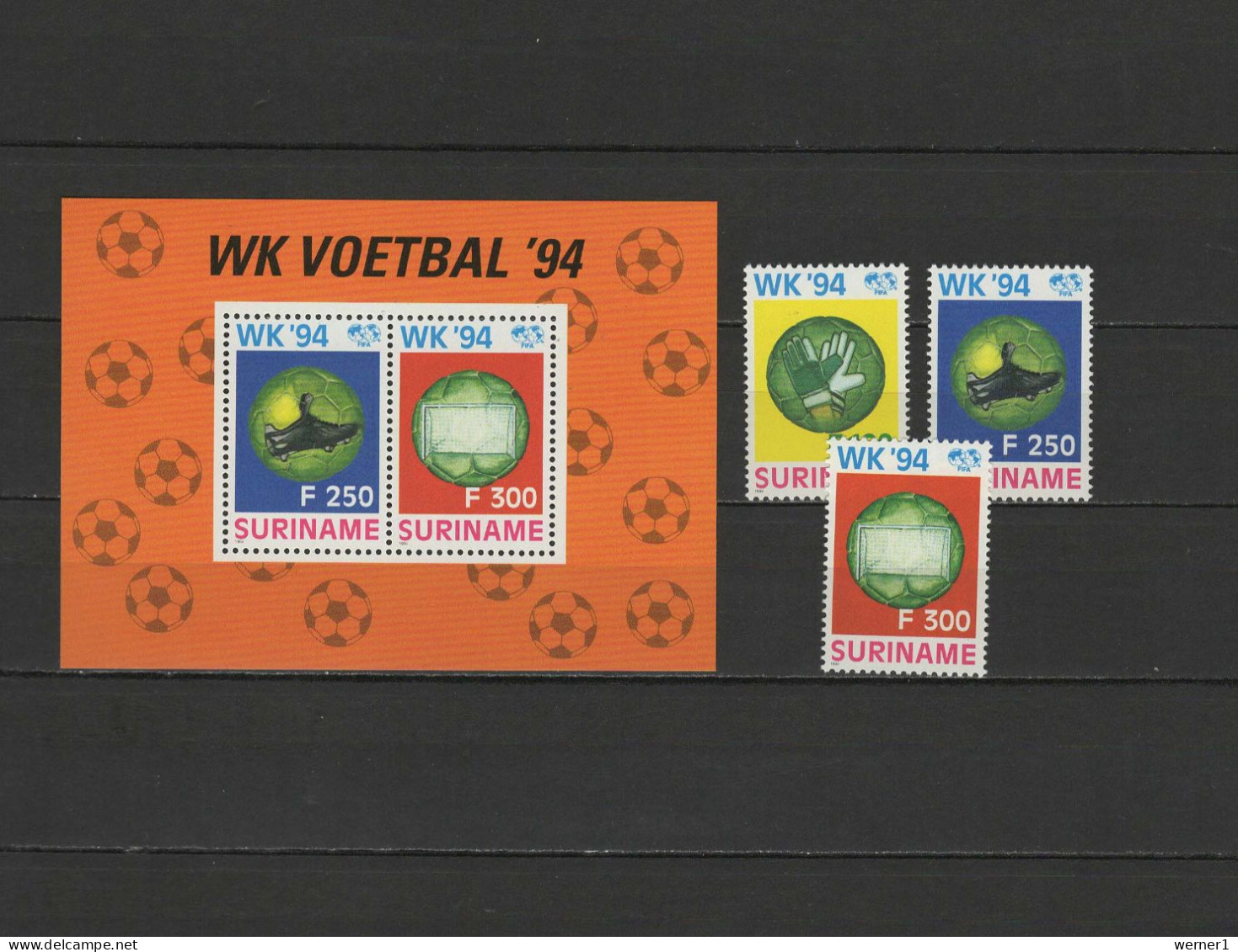 Suriname 1994 Football Soccer World Cup Set Of 3 + S/s MNH - 1994 – Stati Uniti