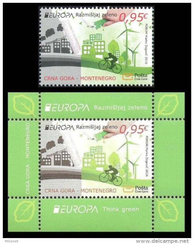 SALE!!! MONTENEGRO CRNA GORA 2016 EUROPA CEPT THINK GREEN Stamp + Souvenir Sheet MNH ** - 2016