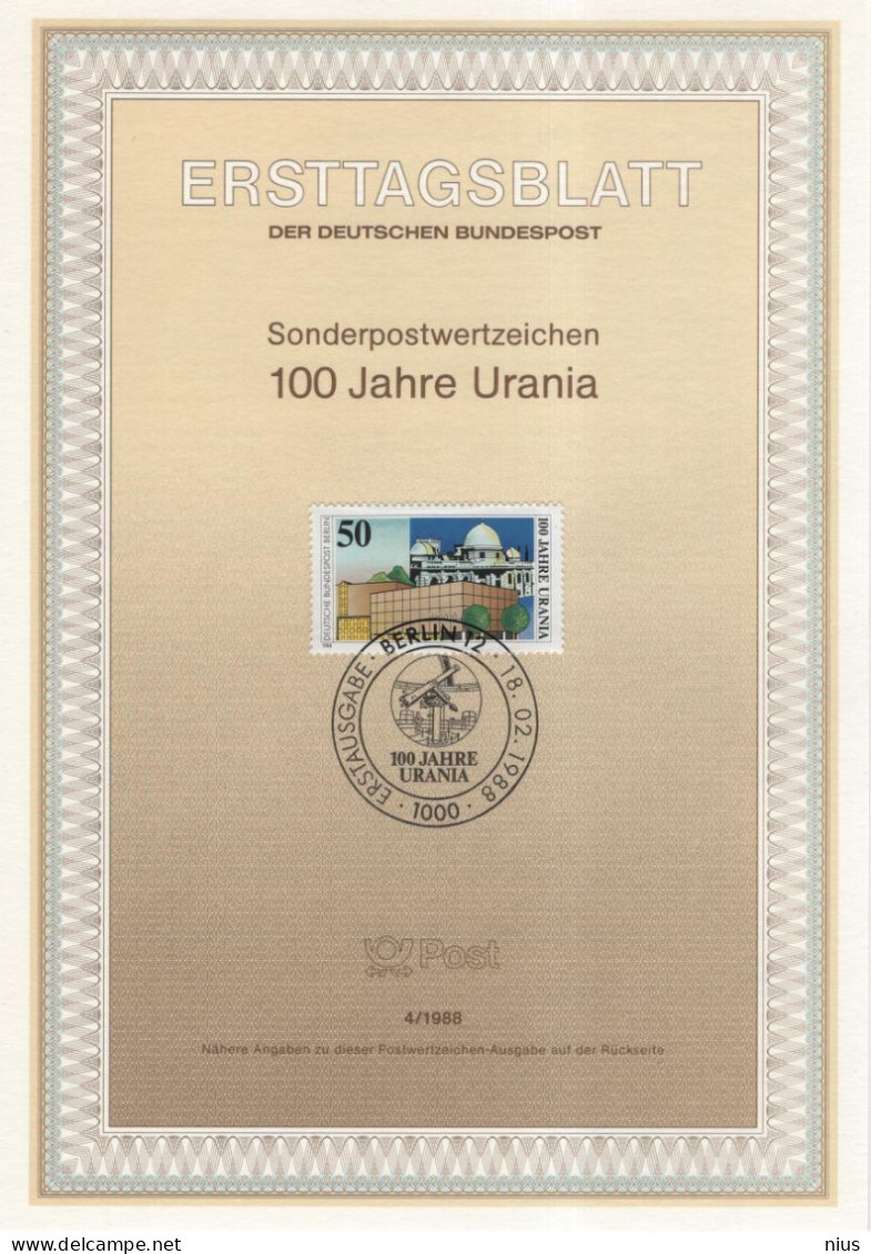 Germany Deutschland 1988-04 100 Jahre Urania, Observatory, Science & Technics Center, Canceled In Berlin - 1981-1990