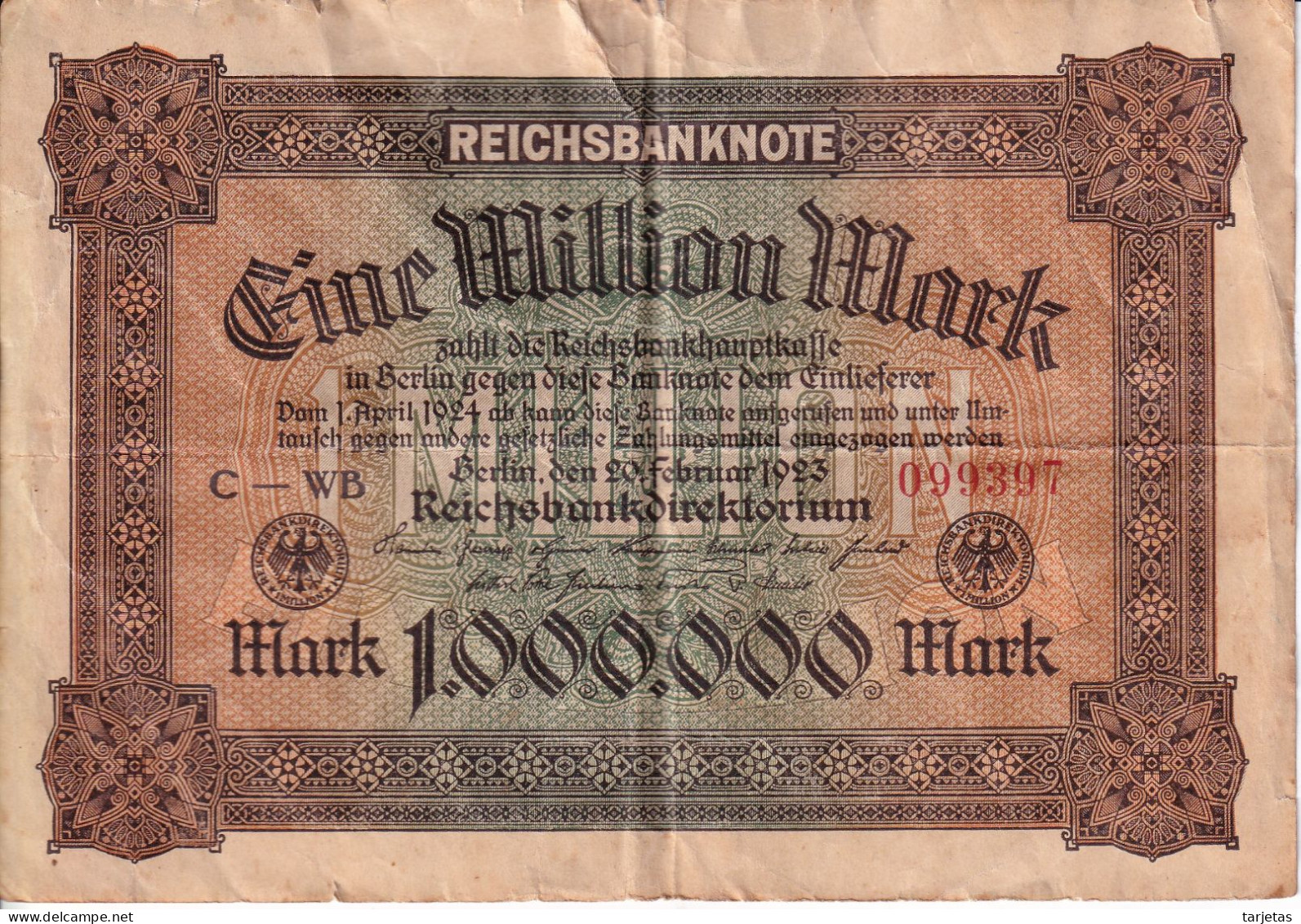 BILLETE DE ALEMANIA DE 1000000 MARK DEL AÑO 1923 (BANKNOTE) - 1 Million Mark