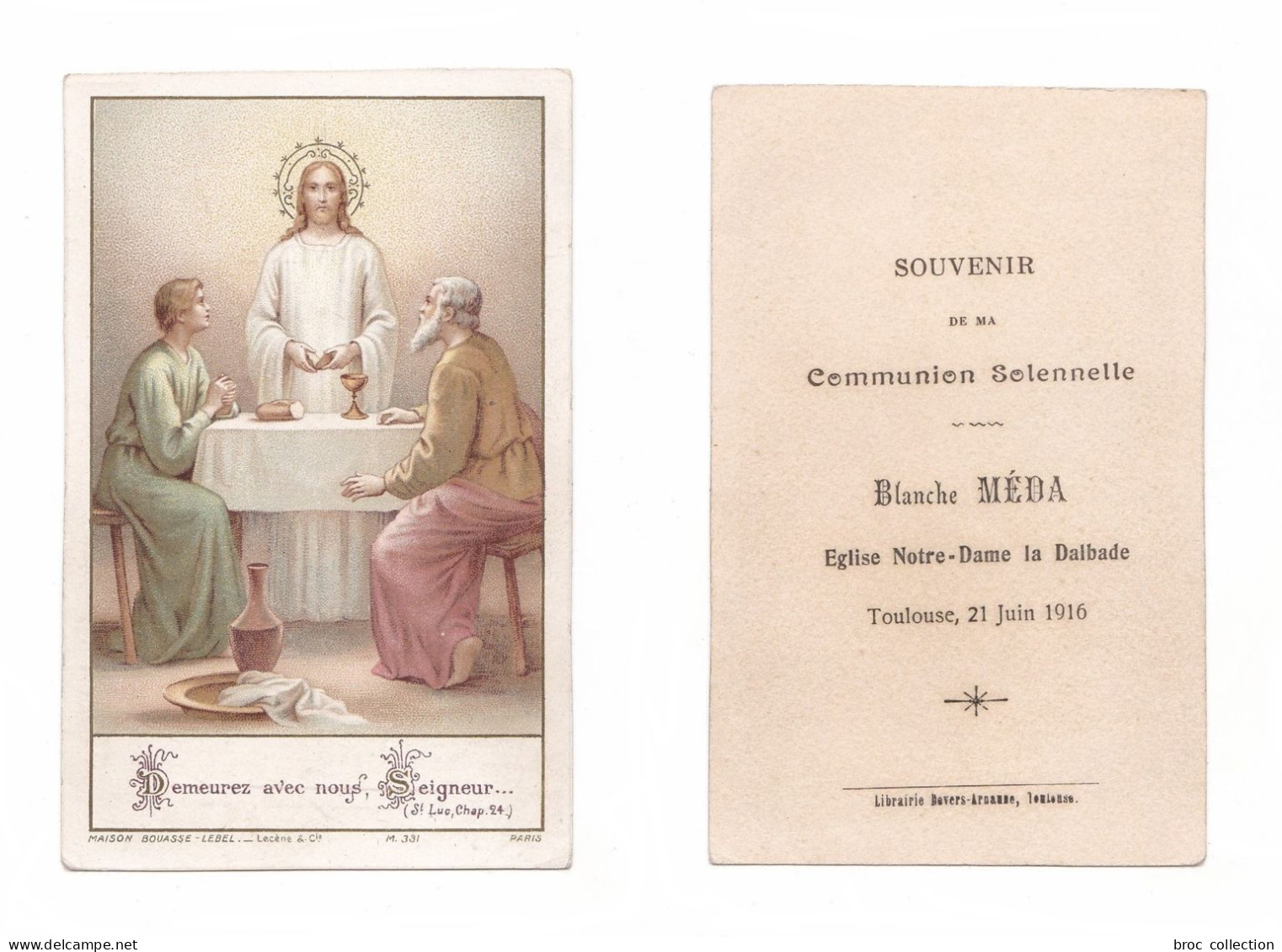 Toulouse, Communion Solennelle De Blanche Méda, 1916, Notre-Dame De La Dalbade - Devotion Images