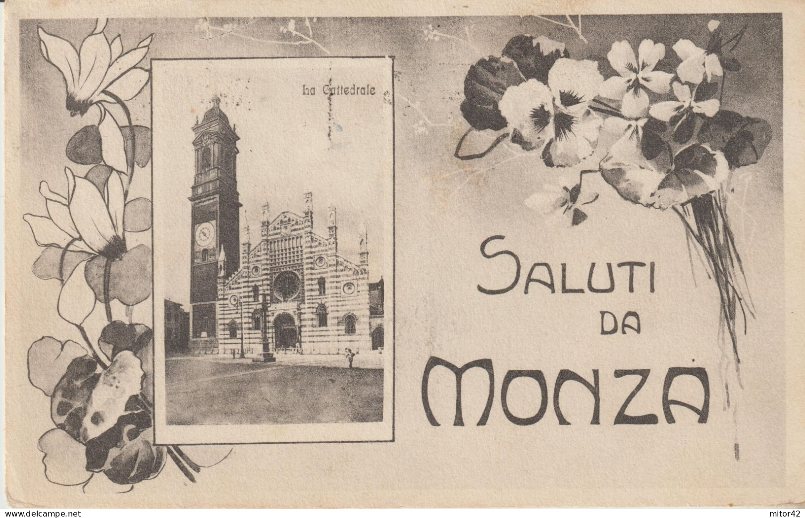 167-Monza-Lombardia-La Cattedrale-Saluti Da...-v.1920 X Catania-Targhetta Nitidissima-Fiera Campionaria Milano-Tassata - Milano (Milan)